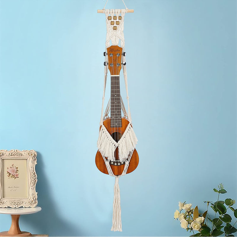 Macrame Ukulele Hanger Macrame Wall Mount Hanger Stand Holder for Concert Ukulele Wall Decor Ukulele Case Alternative Kit Style-001