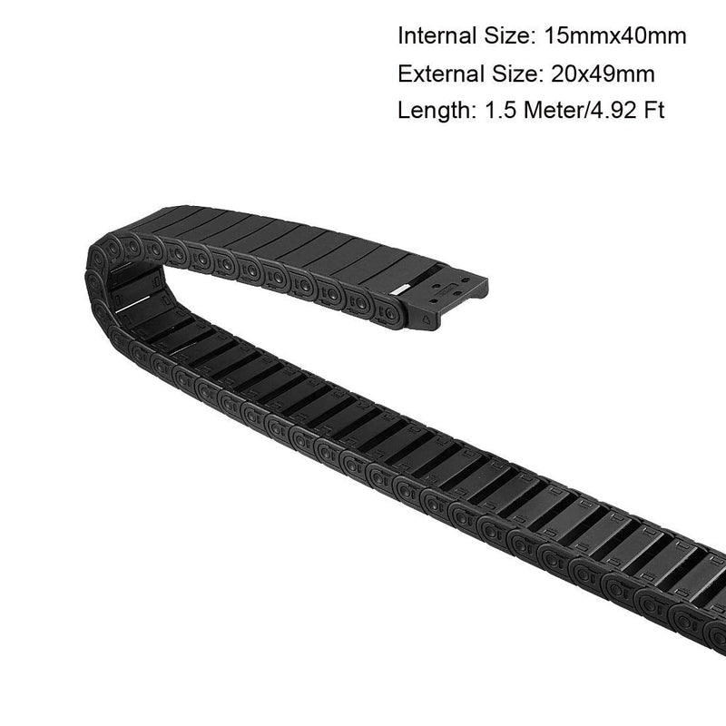 [AUSTRALIA] - uxcell Drag Chain Cable Carrier Semi Enclosed Open Type with End Connectors R28 15X40mm 1.5 Meter Plastic for Electrical CNC Router Machines Black 