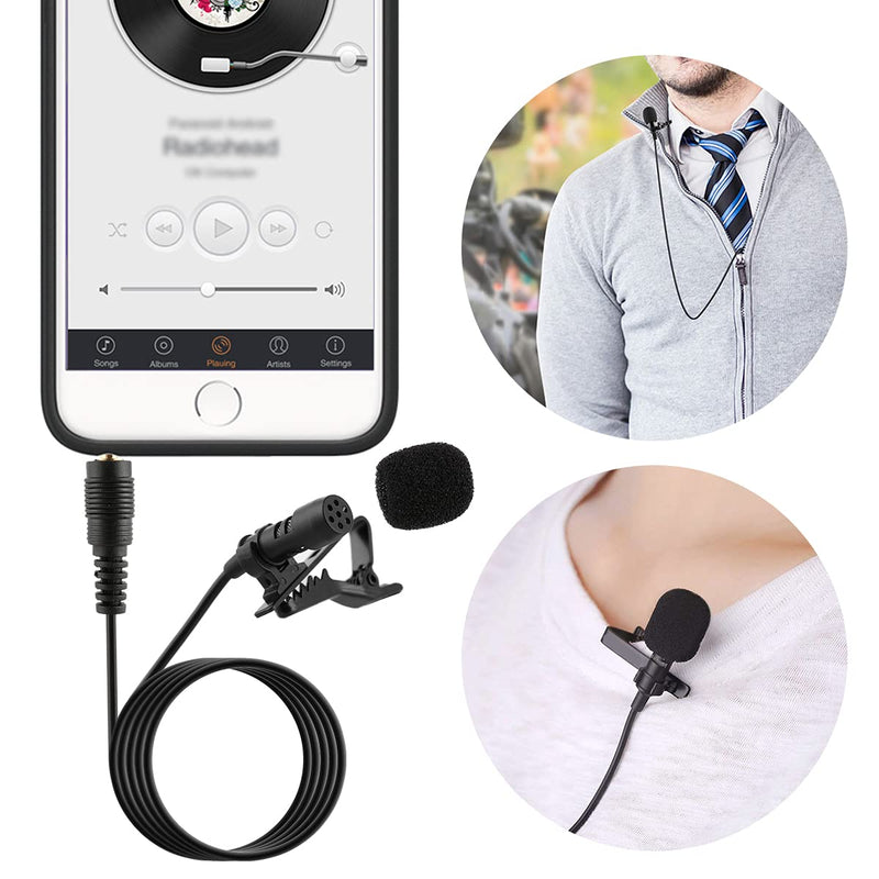 Camidy Clip On Lapel Microphone,Mini Hands Free Lavalier Mic 3.5mm Jack Wired Omnidirectional Condenser Microphone for Voice Recording