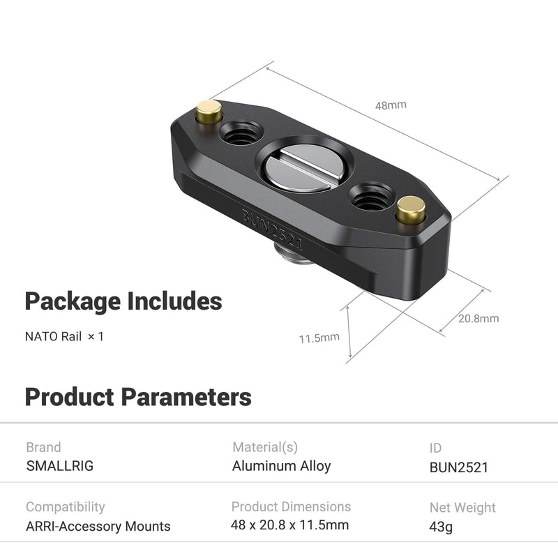 SmallRig NATO Rail with Locating Screw for ARRI 48mm BUN2521B