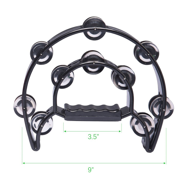 Luvay 9" Double Row Tambourine - Metal Jingles Hand Held Percussion, Cutaway Design (Black) Black