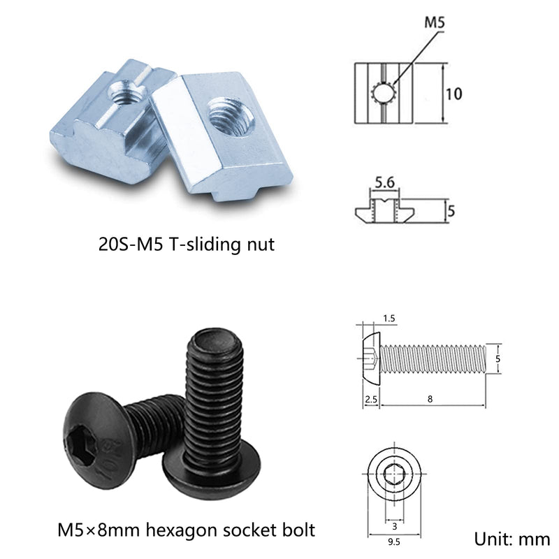 24 Sets Black 2020 Series Aluminum Extrusion Profile Connector Set,24 pcs Corner Brackets,with 48 pcs T-Nuts and Hex Screw Bolt for 6mm 20S T Slot Aluminum Profile Accessories ‎24Set Black with Screw Nut