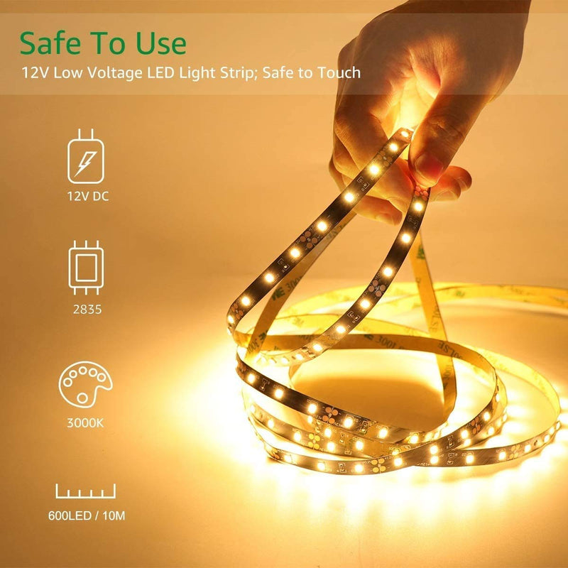 [AUSTRALIA] - Goldwin Smart WiFi Control Warm White 33ft 10m Flexible LED Strip Lights Full Set 3000K 600 LEDs 2835 Compatible with Amazon Alexa and Google Assistant 12V Dimmable Ribbon Light with Power Adapter 