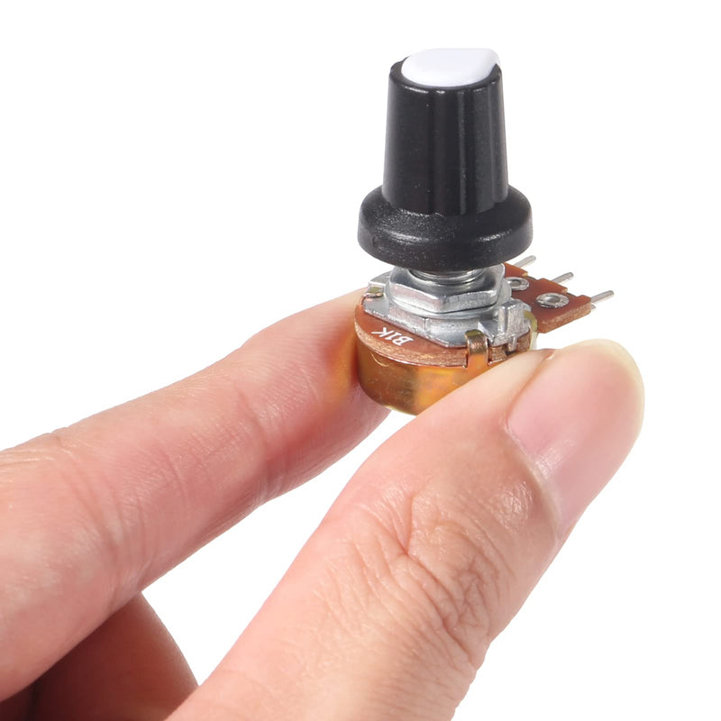 AITIAO 25Sets B1K Ohm Knurled Shaft Linear Rotary Taper Potentiometer WH148 B1K Single-Joint Variable Resistors 15mm Shaft 3Pins 1K Ohm Potentiometer with Nuts, Washers and Knob