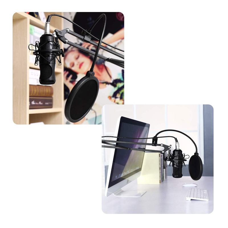 [AUSTRALIA] - Moukey Microphone Mic Pop Filter, 6 inch Dual Layered Wind Pop Screen with Swivel 360° Flexible Gooseneck Clip Stabilizing Arm for Bule Yeti, Studio Mic, Broadcasting and Vocal Recording 