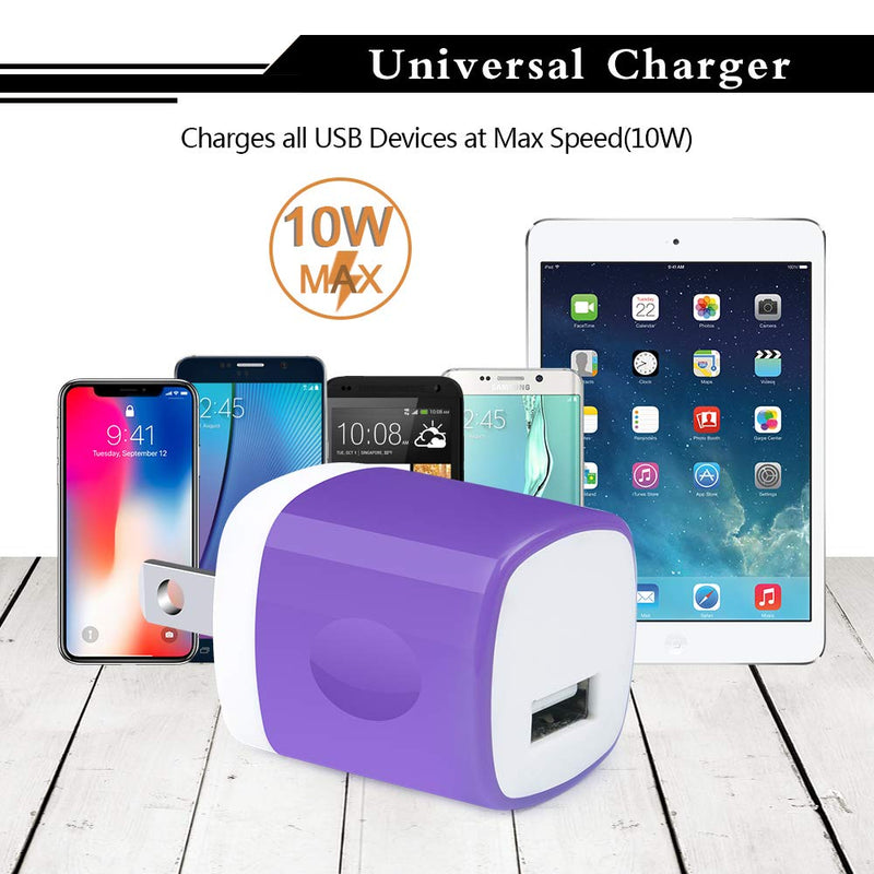 USB Charger, Charging Block CIQILY 5-Pack 1A/5V USB Power Home Travel Adapter Wall Charger Cube Brick Box Base Head Compatible for Phone X 8 7 6 Plus 5S, iPad, Samsung, LG, Moto,Tablet, Android Phone White,Blue,Purple,Green,Rosered