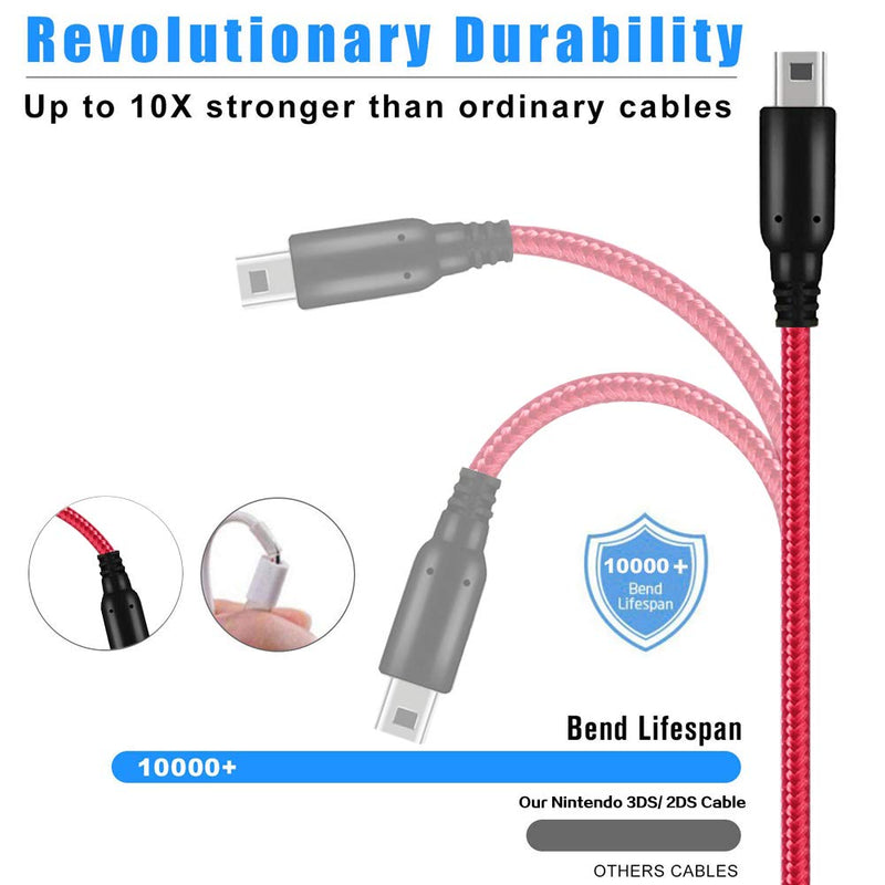2 Pack 5ft 3DS/ 2DS USB Charger Cable, Nylon Braided Power Charging Cord Cable Compatible with Nintendo New 3DS XL/New 3DS/ 3DS XL/ 3DS/ New 2DS XL/New 2DS/ 2DS XL/ 2DS/ DSi/DSi XL Red