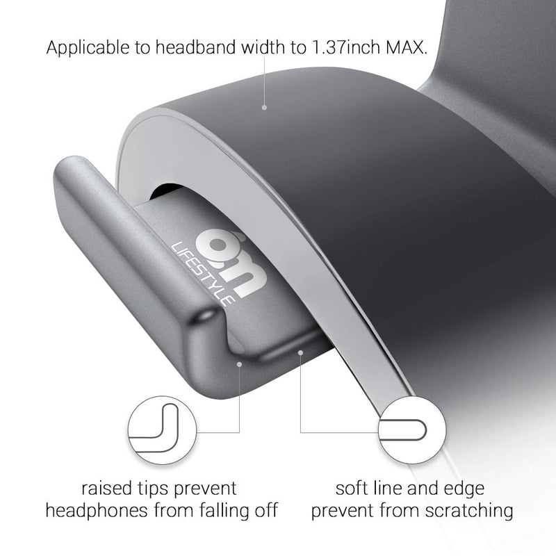 Headset Mount, 6amLifestyle Headphone Holder Aluminum Under Desk Dual Headphones Stand Hanger Stick-On Hooks Universal for All Headsets, Gray (Patented)