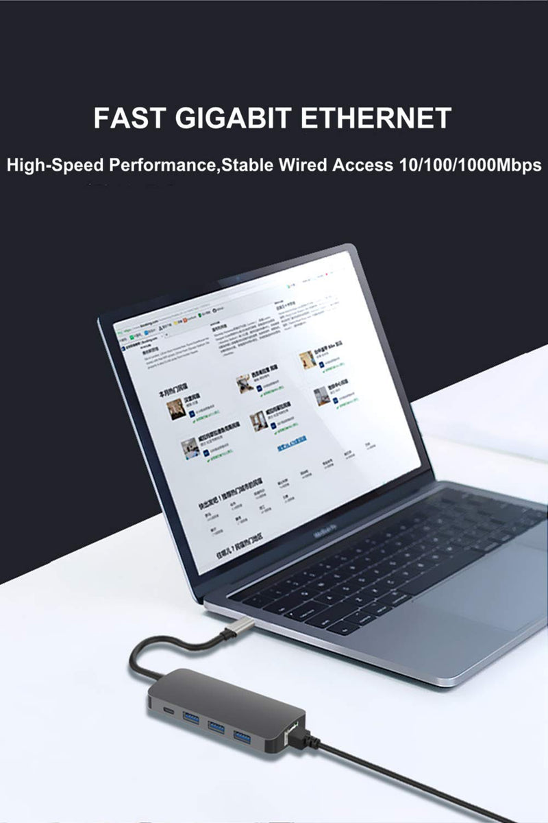 SYIADX USB C Hub,8 in 1 Portable Space Aluminum USB C Adapter with 4K HDMI,Gigabit Ethernet RJ45,3 USB 3.0 Ports,100W PD Charging Port,SD/TF Card Reader for MacBook and Other Type-C Laptops