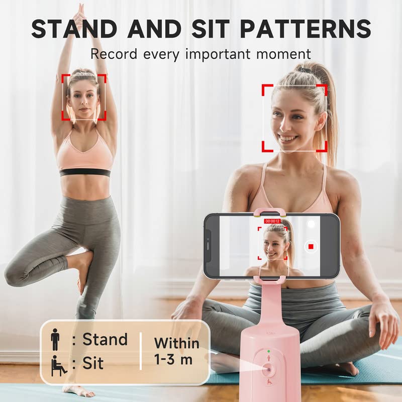 Auto Face Tracking Tripod - 360° Rotation Auto Tracking Phone Holder, No App, Phone Camera Mount with Remote and Gesture Control, Rechargeable Smart Shooting Holder for Video Recording, Tiktok Pink