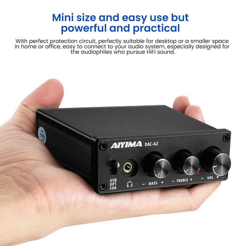 [AUSTRALIA] - AIYIMA DAC-A2 Headphone Amplifier DAC with Bass Treble Controls PC-USB/Optical/Coaxial Inputs, RCA/3.5mm Headphone Ouput Digital to Analog Desktop Audio Converter 5V 24Bit 192kHz Black-DAC 