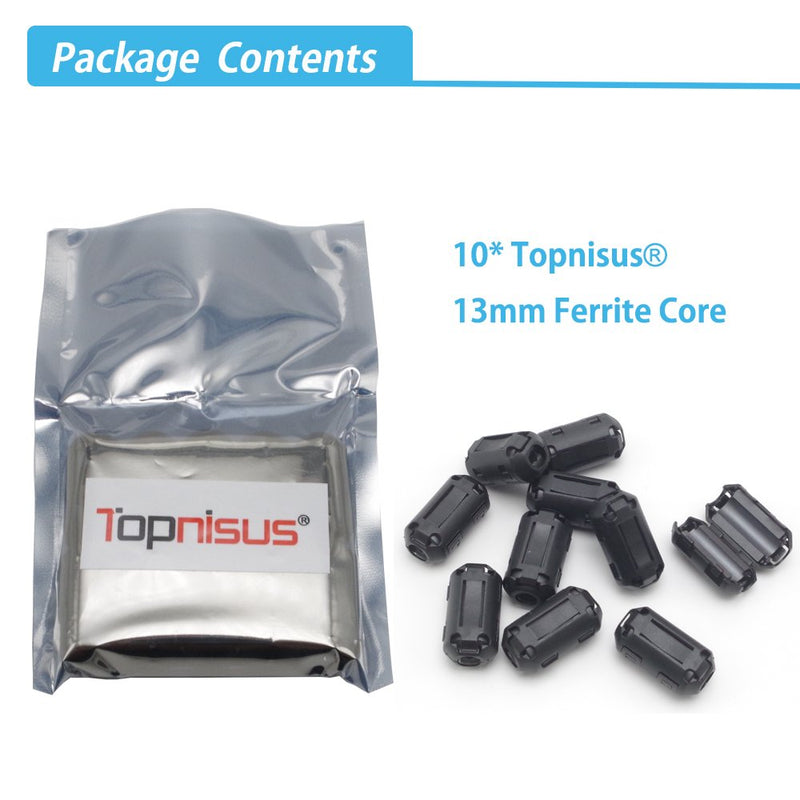 Topnisus [Pack of 10] Clip-on Ferrite Core Ring Bead Anti-Interference High-Frequency Filter RFI EMI Noise Suppressor Cable Clip (13mm Inner Diameter) 13mm inner diamter