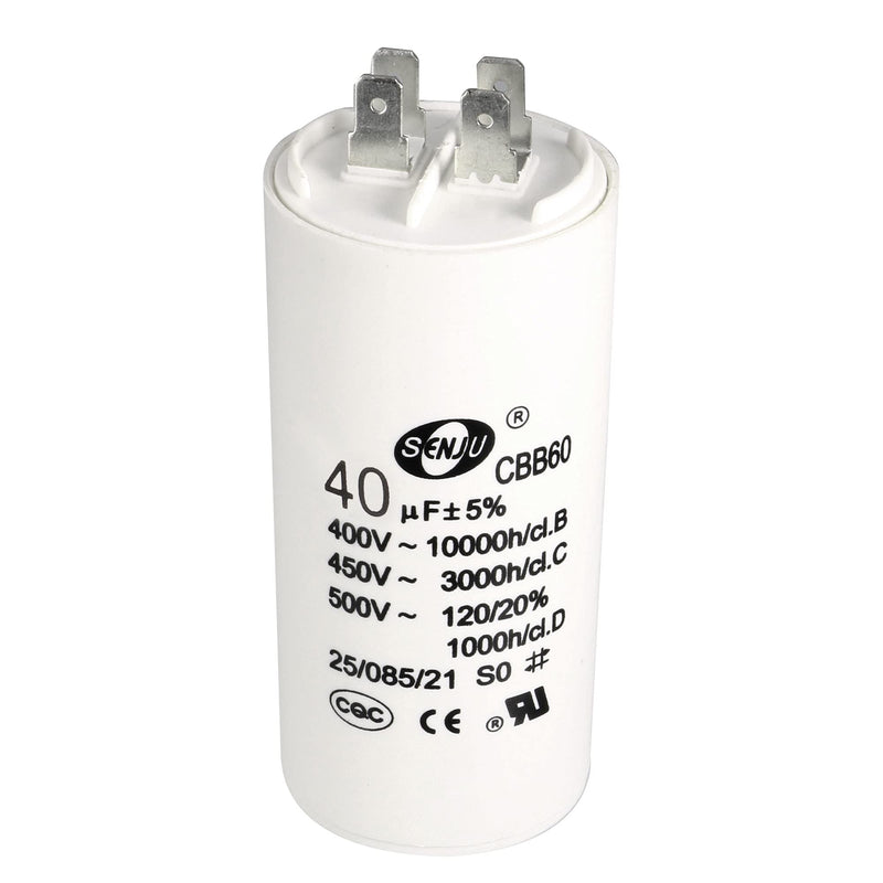uxcell CBB60 Run Capacitor 40uF 450V AC Double Insert 50/60Hz Cylinder 94x45mm White for Air Compressor Water Pump Motor