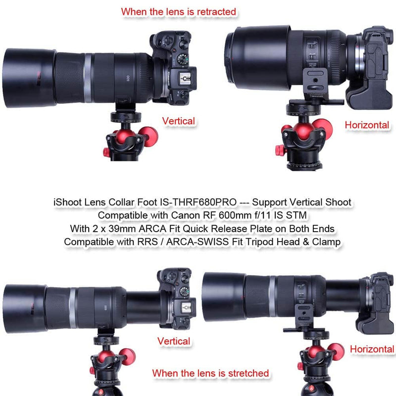 iShoot Lens Collar Foot Stand Tripod Mount Ring Base Compatible with Canon RF 600mm f/11 is STM & RF 800mm f/11 is STM, Support Vertical Shoot, with 2 x Arca-Swiss Fit Quick Release Plate Dovetail