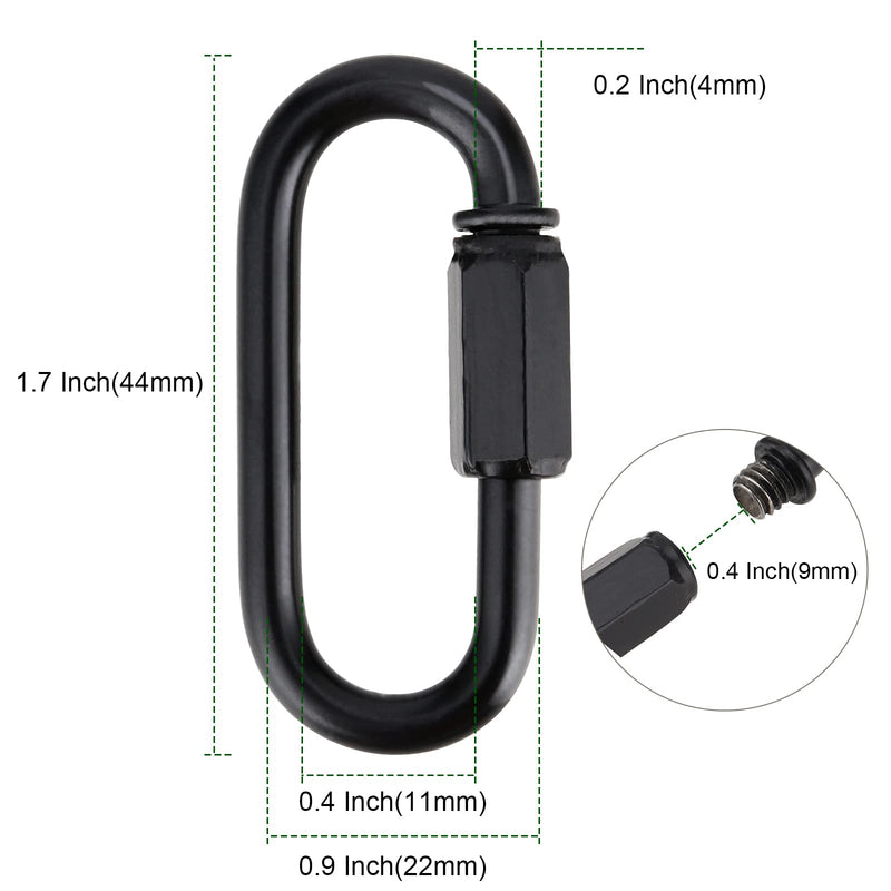 PINGEUI 20 Pack M4 5/32 Inch Black Quick Chain Link, D Shape Locking Quick Chain Repair Links, Locking Chain Connector Link for Rigging, Camping, Outdoor Activity, 440 Lbs Load Capacity