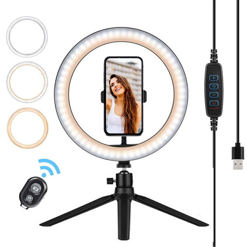Selfie Light LED Ring Light, Fill Light with Tripod, dimmable LED Beauty Camera Ring Light and Bluetooth Remote Shutter for Makeup/YouTube/Vlog/TIK Tok/Live, Compatible with iPhone and Android
