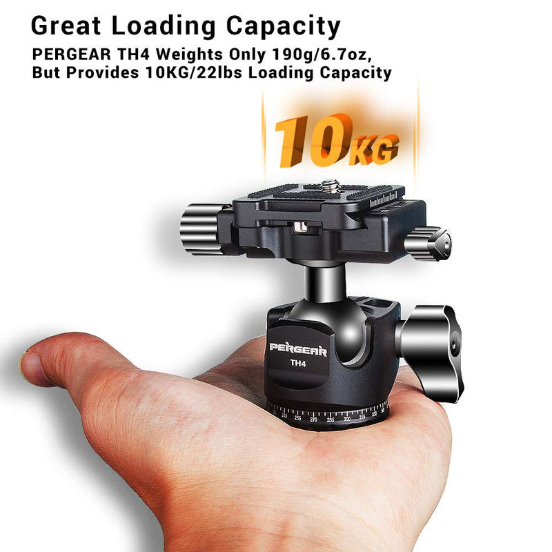 PERGEAR TH4 Ball Head TH3 Tripod Ballhead Upgraded Version, Aluminum Alloy Construction, Weights 190g/6.7oz, 10KG/22lbs Payload, Easy Panoramic Shooting, Easy Switch Between Vertical/Horizontal Mode