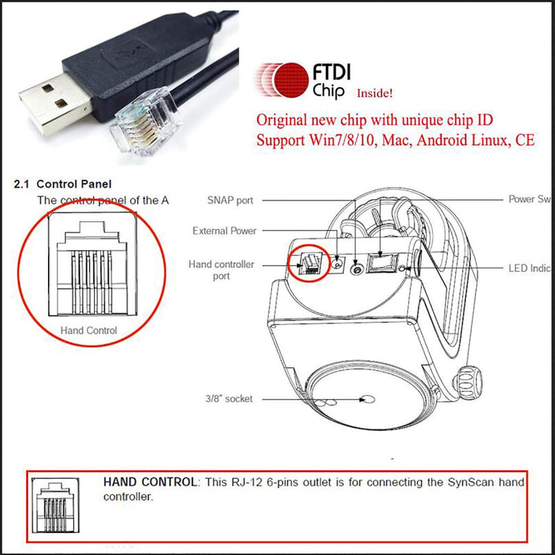 Skywatcher Telescope AZ-GTI Mount PC Connect EQMOD Cable for Replacing The Hand Control Cable (16feet/500cm) 16feet/500cm