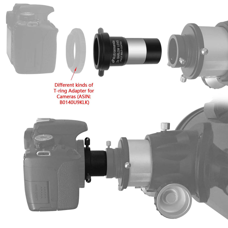 Astromania 1.25" Latest 2X Barlow Lens MultiCoated Metal with M42x0.75 Thread Camera Interface for Telescopes 1.25" 2X Barlow Lens