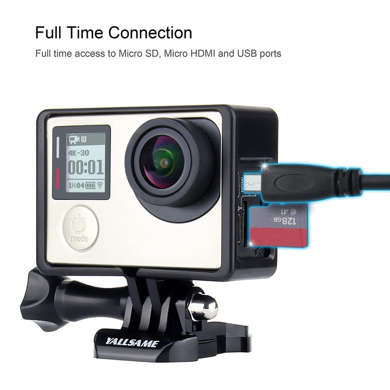 YALLSAME Frame Mount Case for GoPro Hero 4 Black 4 Silver 3 3+ with Lens Cap and Side Door Cap Protective Wire Connectable Skeleton Housing Case Accessories Kit for GoPro 4 3 3+ Action Camera Frame for HERO3/3+/4 Black Silver