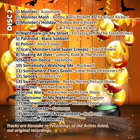 HALLOWEEN KARAOKE CD+G (CDG) Disc Pack. 40 Greatest Halloween Songs Ever. Mr Entertainer Big Hits. Ghostbusters, Thriller, Monster Mash and more.