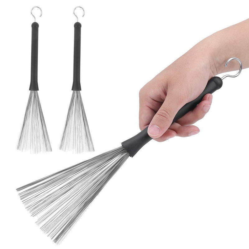 2Pcs Drum Brush, Rubber Stainless Steel Wire Retractable Adjustable Jazz Drum Brush Good Balance and Rebound Effect