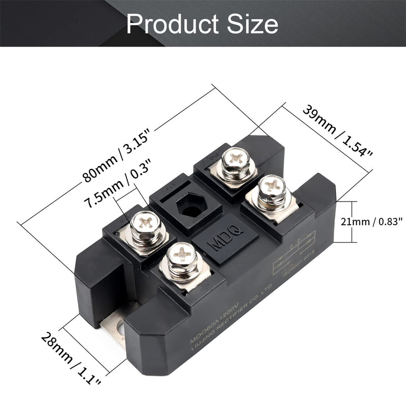 Fielect Single Phase Diode Module Bridge Rectifier 60A 1200V for MDQ-60A Model 1Pcs MDQ60A1200V 1Pcs