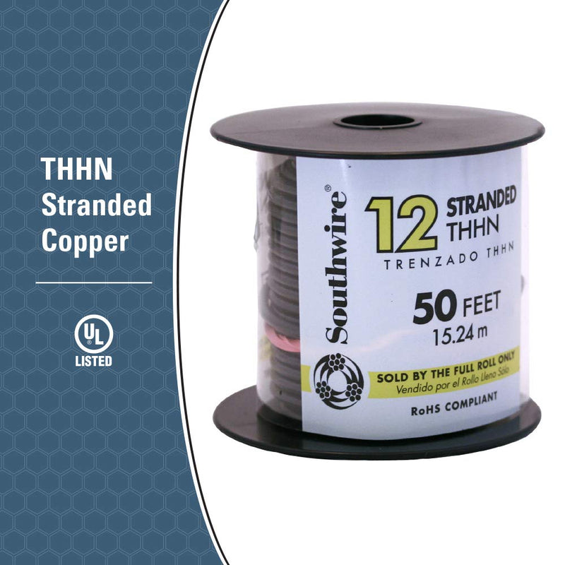 Woods 22964151 50 ft. 12 Black Stranded THHN Wire