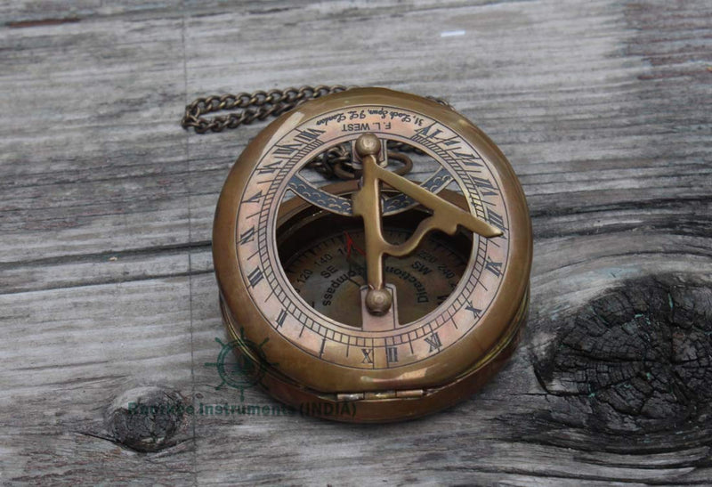 Roorkee Instruments India Sundial Compass with Leather Case/Gift for Him/Gift for Husband/Steampunk Accessories/Sundial Clock