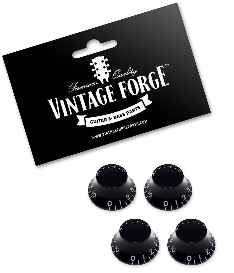Vintage Forge Black Top Hat Bell Knobs for Epiphone Les Paul Import Electric Guitar (Set of 4) Non-Recessed Fits 18 Coarse-Spline Alpha (Metric) Split Shaft Pots BK18M-BLK4
