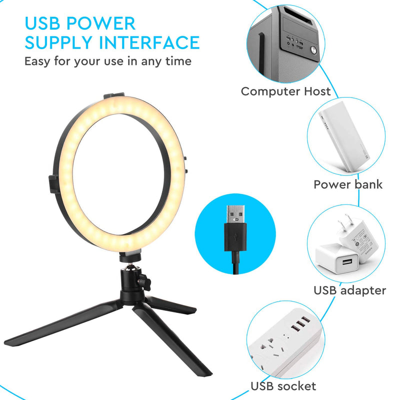 LED Ring Light 8 Inch - Desk Makeup Ring Light for Photography, Shooting with 3 Light Modes & 10 Brightness Level with Tripod Stand, Ball Head & Phone Clip for Live Streaming&YouTube Video 8 Inch KIT