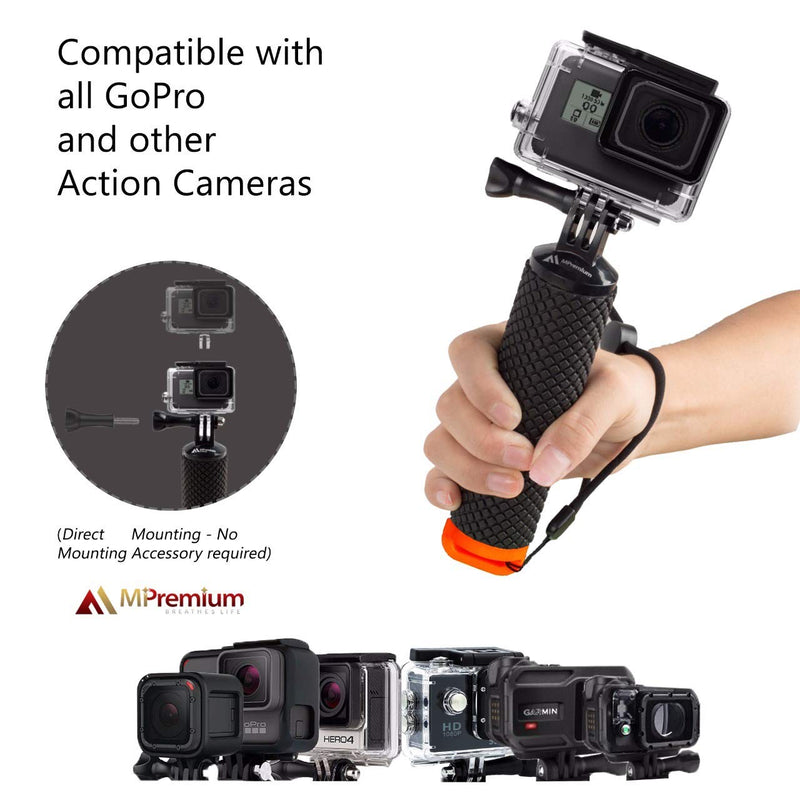 Waterproof Floating Hand Grip Compatible with GoPro Hero 9 8 7 6 5 4 3+ 2 1 Session Black Silver Handler & Handle Mount Accessories Kit for Water Sport and Action Cameras (Orange) Orange