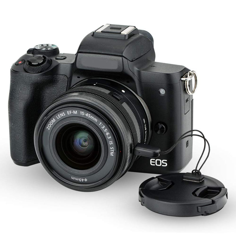 49mm Front Lens Cap Cover with Deluxe Cap Keeper for Canon EOS M50 M5 M6 Mark II M200 M100 with Kit Lens EF-M 15-45mm f/3.5-6.3 is STM Lenses and More Lens with 49mm Filter Thread