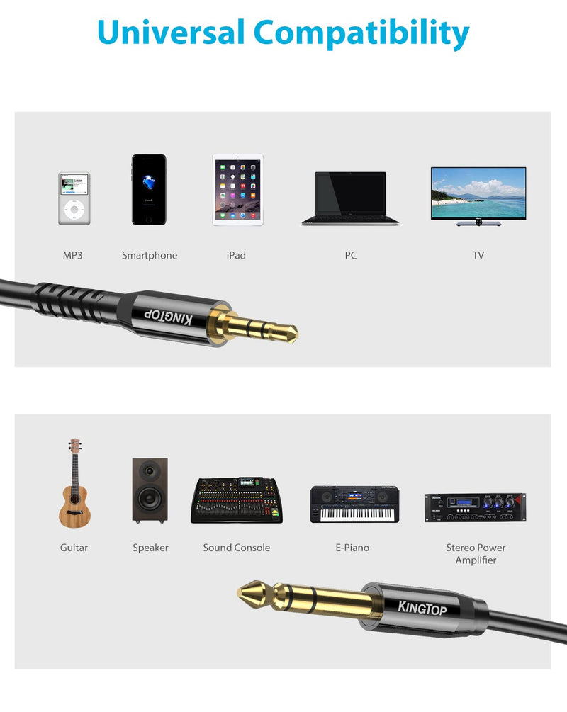 KINGTOP 3.5mm (1/8 inch) Male to 6.35mm (1/4 inch) Male TRS Stereo Headphone Jack Audio Adapter for Amplifiers, Guitar, Keyboard Piano, Home Theater, Mixing Console, Headphones (4.3ft / 1.3m) 4.3ft