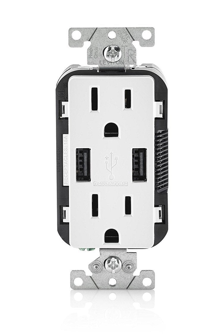 Leviton T5632-3BW 15-Amp USB Charger/Tamper Resistant Duplex Receptacle Pack of 3, White