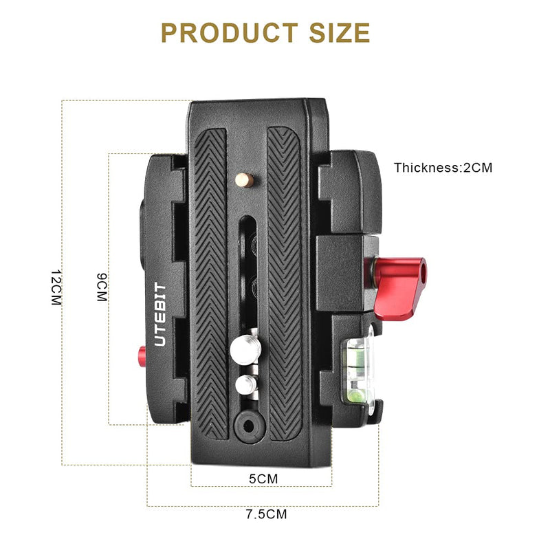 P200 Quick Release Plate - UTEBIT Aluminum Alloy Camera Tripod Base Plate with QR Clamp Adapter with 1/4" and 3/8" Screw Hole Compatible for Manfrotto 501HDV 503HDV 701HDV 577/519/561/Q5