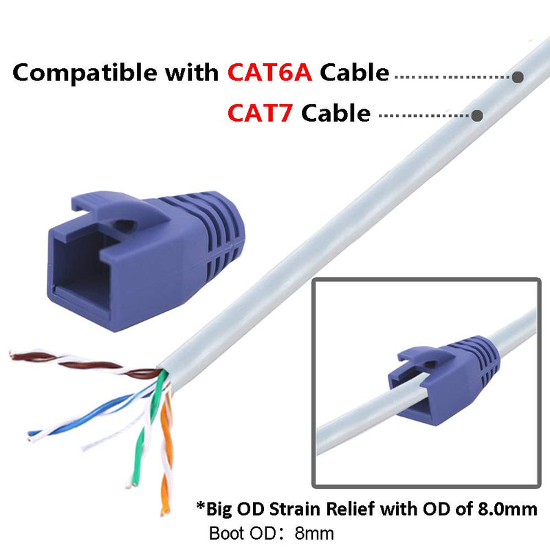 VCE 30-Pack Cat6A/Cat7 RJ45 Ethernet Cable Strain Relief Boots, Soft Plastic Cable Cap Connector Plug Cover-Blue Blue