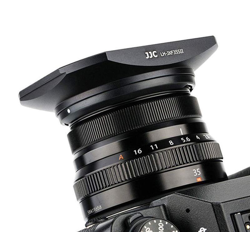 JJC Dedicated Black Metal Square Bayonet Lens Hood for Fujinon XF35mmF2 R WR XF23mmF2 R WR, Fuji 35mm F2 Hood, 23mm F2 Lense Hood, Slide In Front Cap, Replaces Fujifilm LH-XF35-2 LH XF35 2 Hood Shade LH-JXF35 Black