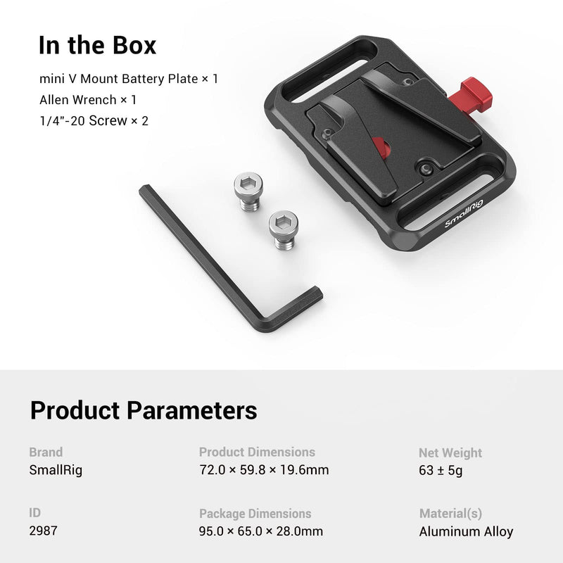 SMALLRIG Mini V-Lock Mount Battery Plate - 2987