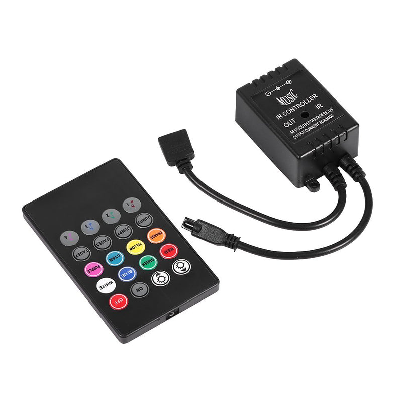 Portable LED Music Controller 20 Keys IR Remote Sound Sensor Controllers for RGB Flexible Color Changing Strip Lights with Sound Activation Function