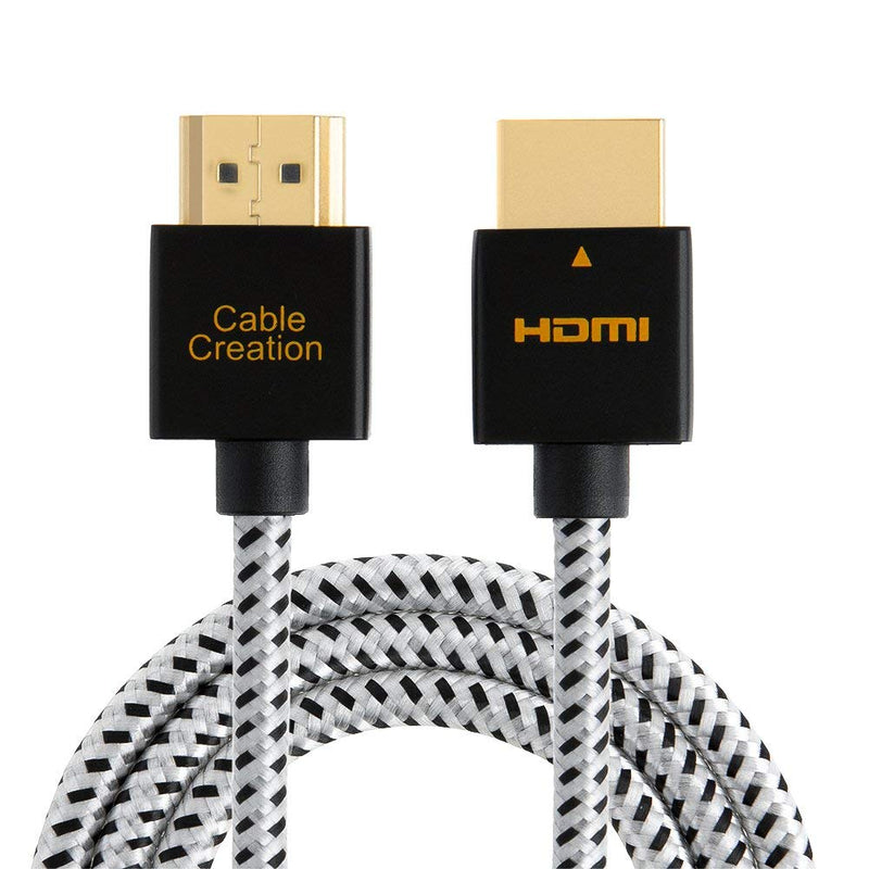 Ultra Thin HDMI Cable Male to Male, CableCreation 3.3ft HDMI 2.0 High-Speed Slim Low Profile Cable, Support 3D, 4K@60Hz, Audio Return Channel(ARC) for PS4, PS5, X-Box, Nintendo Switch etc, Braided, 1M 3.3 Feet Black & White