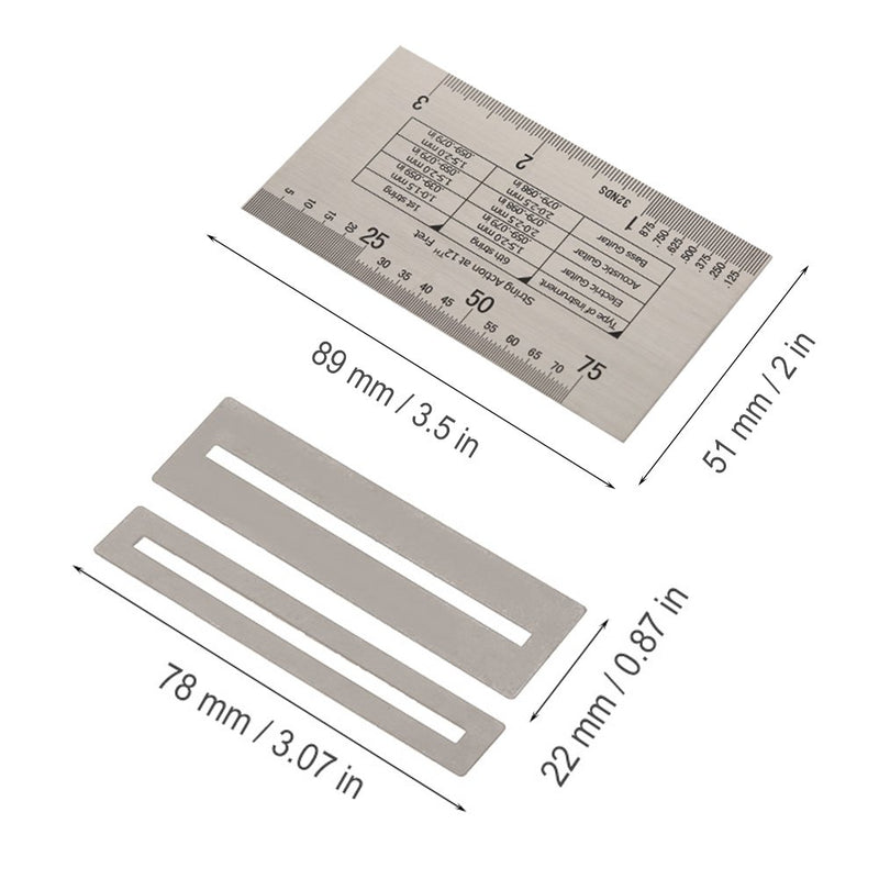 Guitar String Gauge, Stainless Steel Guitar String Action Ruler Double Sided Guitar Gauge Measuring Tools with Fret Protectors Set