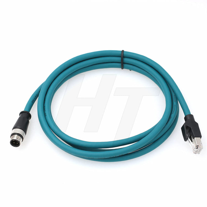 HangTon Industrial M12 4 Pin D-Coded Male to RJ45 Ethernet Cat5e Cable for Sensor Machinery 2M 2.0 Meters