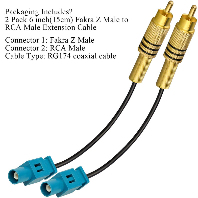 [AUSTRALIA] - TUOLNK 2 Pack 6 inch Fakra Z Male to RCA Male Pigtail Cable for Car DVD GPS Antenna Extension Cable Pigtail Jumper Coaxial Cable RG174 6inch cable 