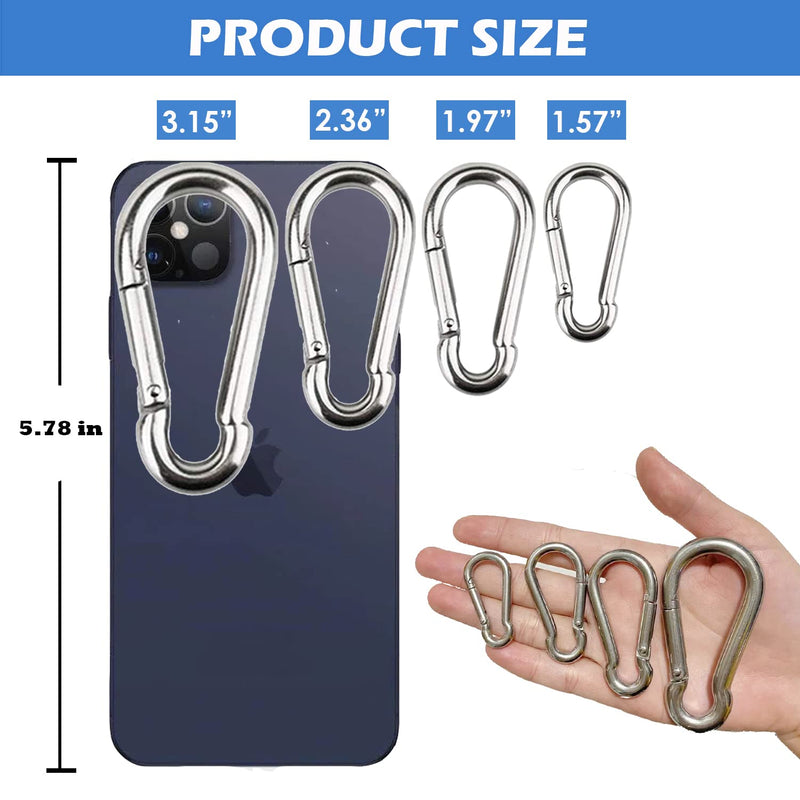 FOXI 16 Pcs M5 1.97 Inch Carabiner Clips Spring Snap Hooks, Heavy Duty 304 Stainless Steel Keychain Clips Buckle Rope Connector for Camping Hiking Swing Gym Hammock M5 / 1.97” - 16pcs