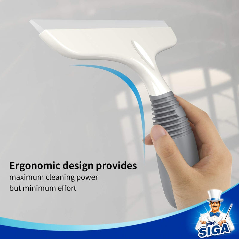 MR.SIGA Multi-Purpose Silicon Squeegee for Window, Glass, Shower Door, Car Windshield, Heavy Duty Window Scrubber, Includes Suction Hook, 10 inch, White & Grey, 1 Pack