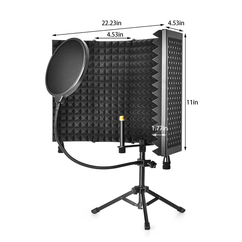 Microphone Isolation Shield with Desktop Monopod, Foldable Professional Vocal Booth Isolation Shield with Blowout Cloth, High Density Absorbent Foam for Any Microphone Recording Studio Equipment