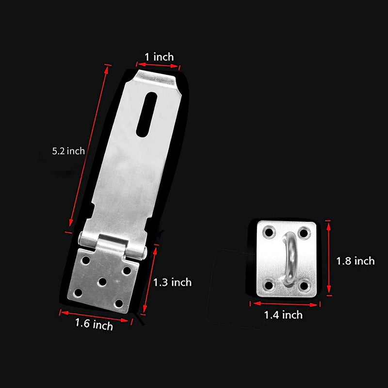 Padlock Hasp 5.2 Inch Safety Door Bolt Gate Latches Padlock Hasp Stainless Steel Brushed Finish Door Buckle Clasp, 2 Pack (5.2 Inch 2Pack)