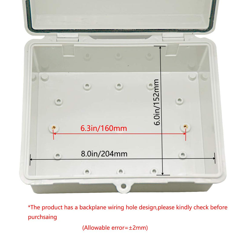 Zulkit Junction Box ABS Plastic Dustproof Waterproof IP65 Electrical Boxes Hinged Shell Outdoor Universal Project Enclosure 8.7 x 6.7 x 4.3 inch (220x170x110 mm) 8.7" x 6.7" x 4.3"