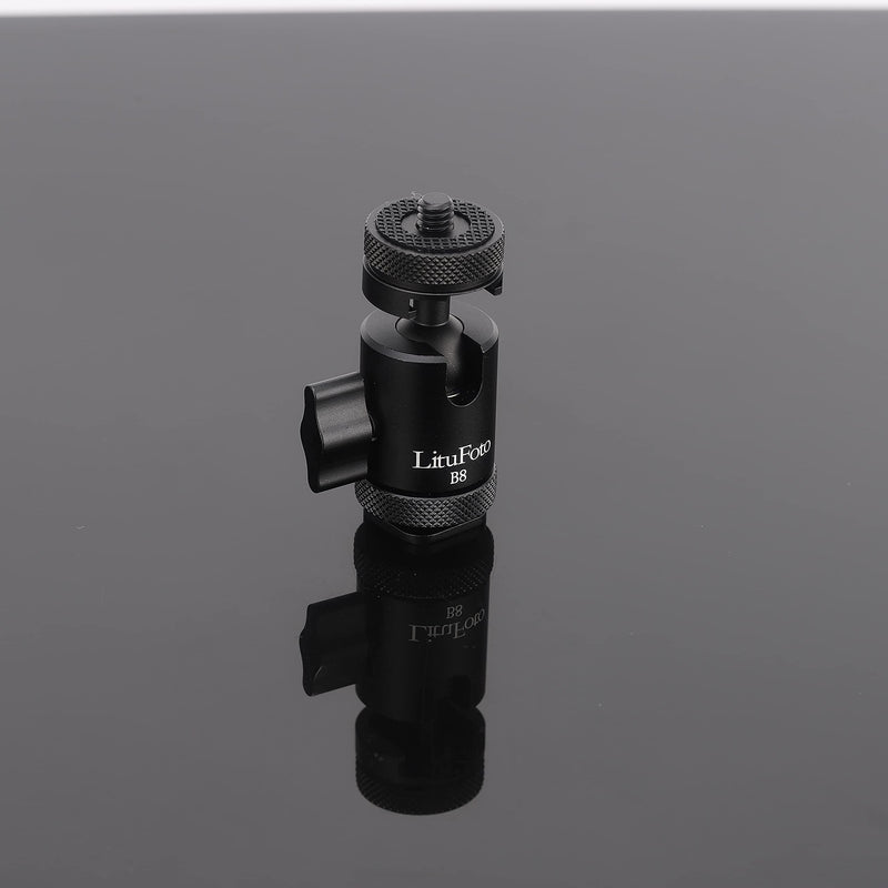 LituFoto B8 Camera Tripod Ball Head with 1/4" Hotshoe Mount Adapter|Metal Professional Panoramic Ballhead 360° Pan 90° Tilt for DSLR Mirrorless Camera/Light Stand/Video Camcorder/Phone/Gopro
